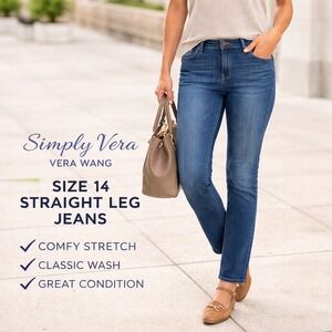 Simply Vera Vera Wang Women's Blue Denim Jeans Size 14 Straight Leg Classic